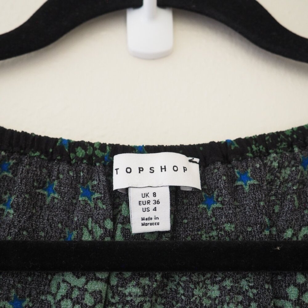 !! Topshop Green Mix Print Tie-Front Long Sleeve Top sz US 4 - Picture 7 of 10
